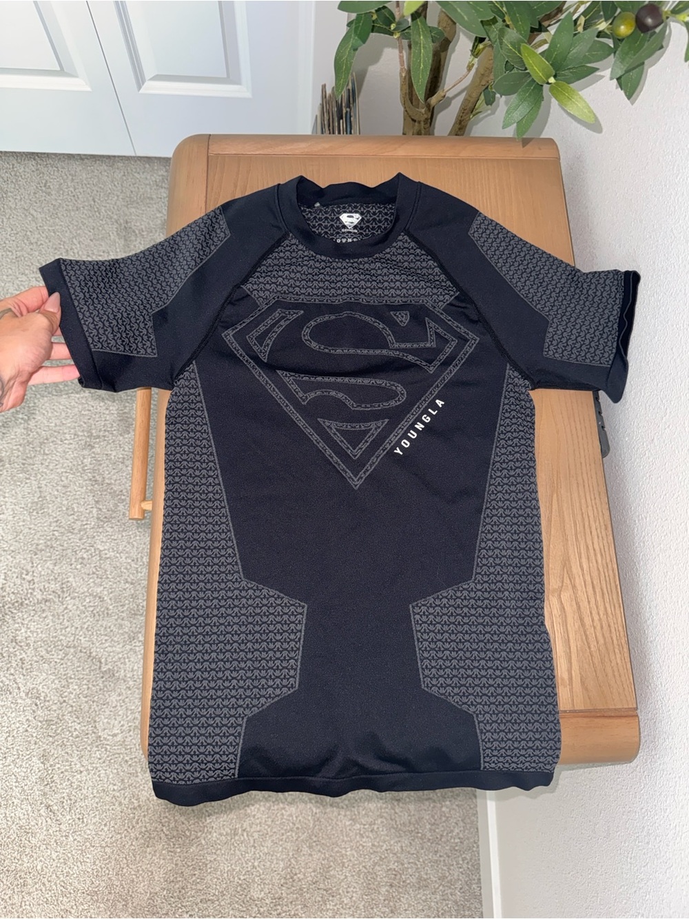 YoungLA Black Short Sleeve Tech Tee with Subtle Grey Pattern